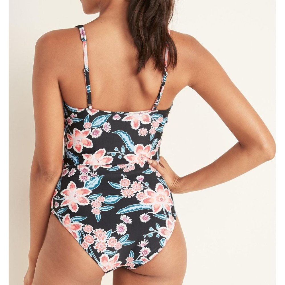 Women's Black Floral-print Twist-front Swimsuit - Picture 4 of 6